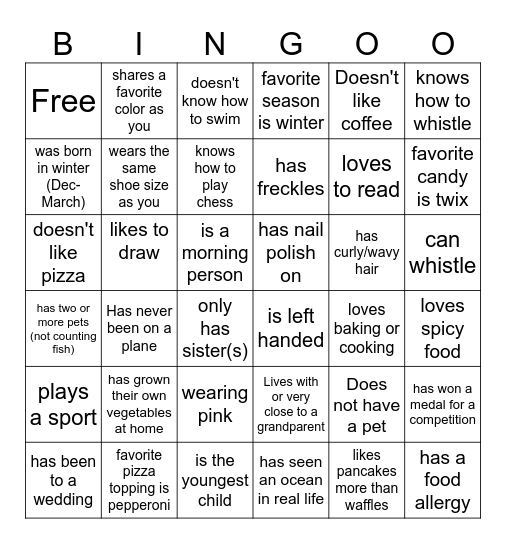 Get to know your friends Bingo Card