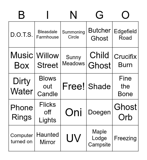 No Level - Phasmophobia Bingo Card