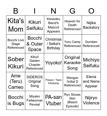 Bocchi S2 Predictions Bingo Card