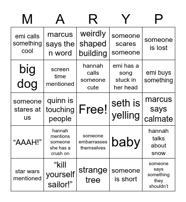 Untitled Bingo Card
