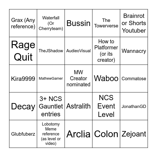 GD Awards Nominees Bingo (ML5 Edition) Bingo Card