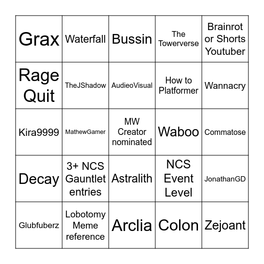 GD Awards Nominees Bingo (ML5 Edition) Bingo Card