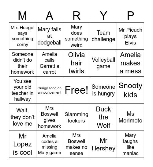 Class edition Bingo Card