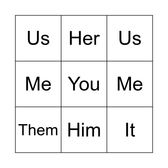 Object Pronouns Bingo Card