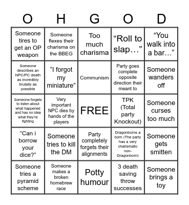 D&D club be like Bingo Card