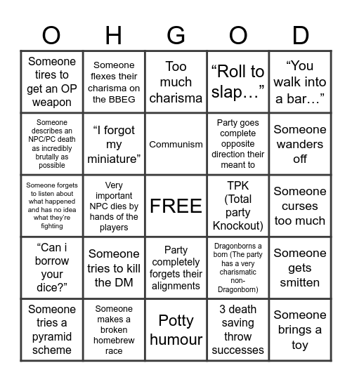 D&D club be like Bingo Card