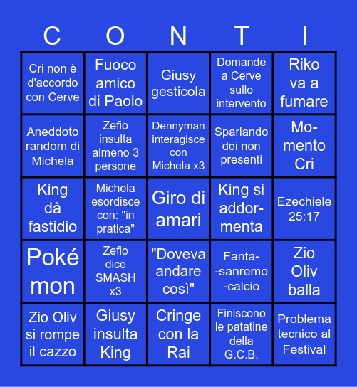 Sanremo 2K25 Bingo Card