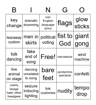 Melodifestivalen Semifinal Review Bingo Card