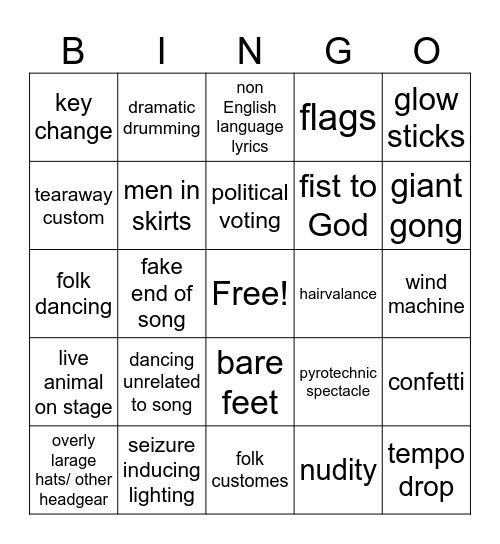 Melodifestivalen Semifinal Review Bingo Card