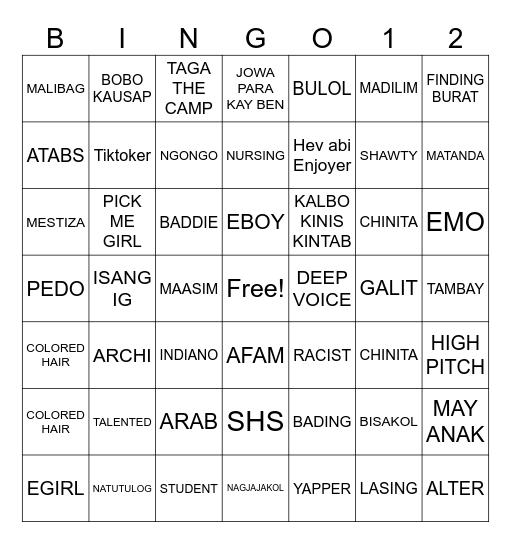 OMETV Bingo Card