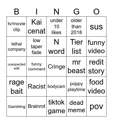youtube shorts bingo Card