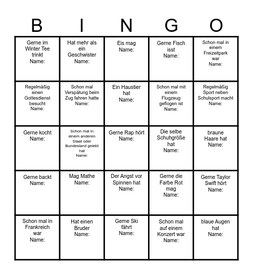 Kennenlernbingo Firmung 2025 Bingo Card
