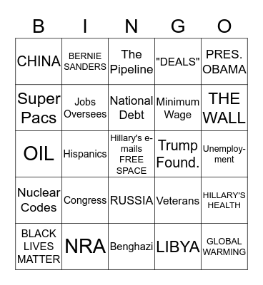 DEBATE BING0 9/26/16 Bingo Card