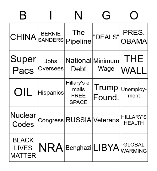 DEBATE BING0 9/26/16 Bingo Card