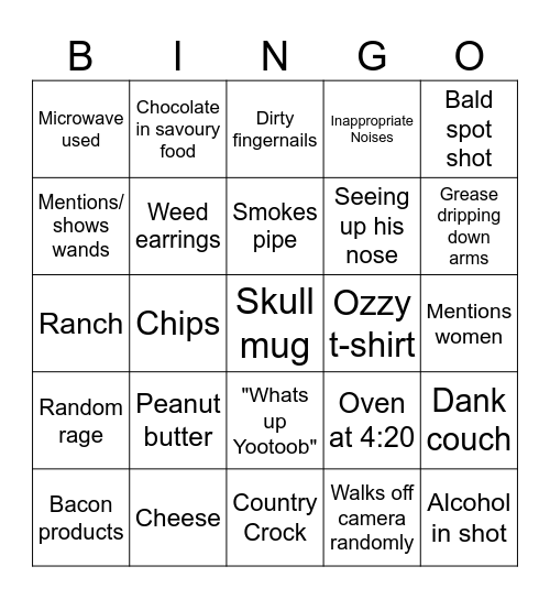 King Cobra JFS Cooking Bingo Card