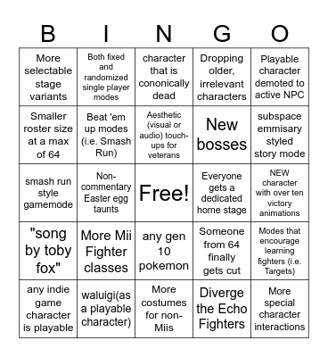 Smash 6 Predictions Bingo Card