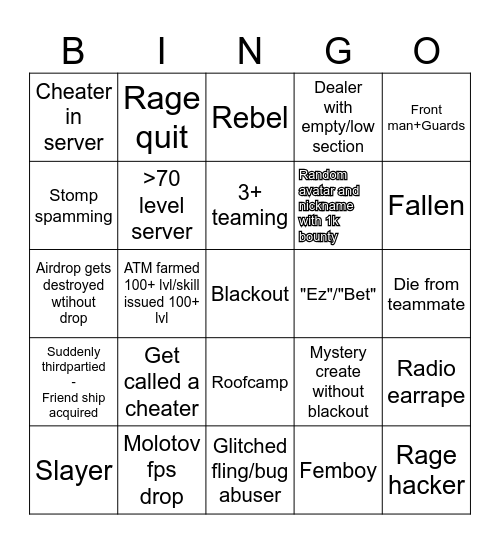 Criminality prime bingo Card