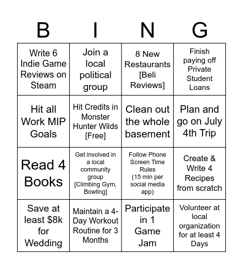 2025 Bingo Card