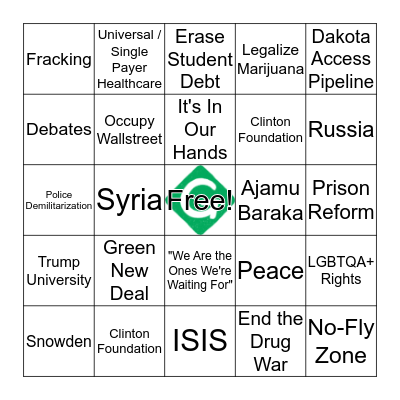 Green Party Debate Bingo 9/26/2016 Bingo Card