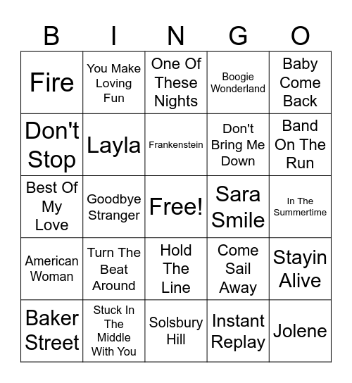 🎵 1970's Hits 🎵 Bingo Card