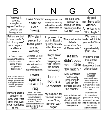 Trump Lies Bingo Card