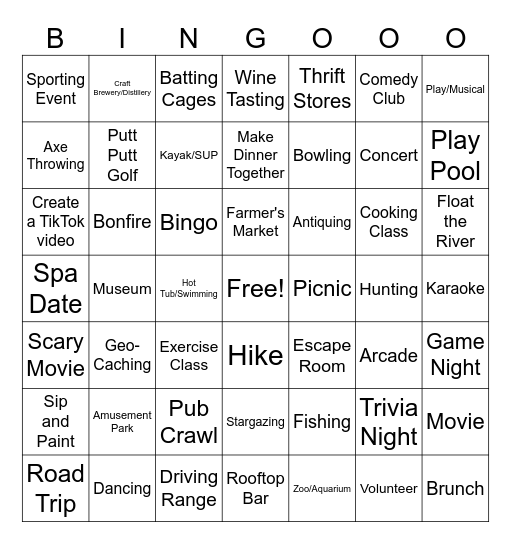 Date Night Bingo Card
