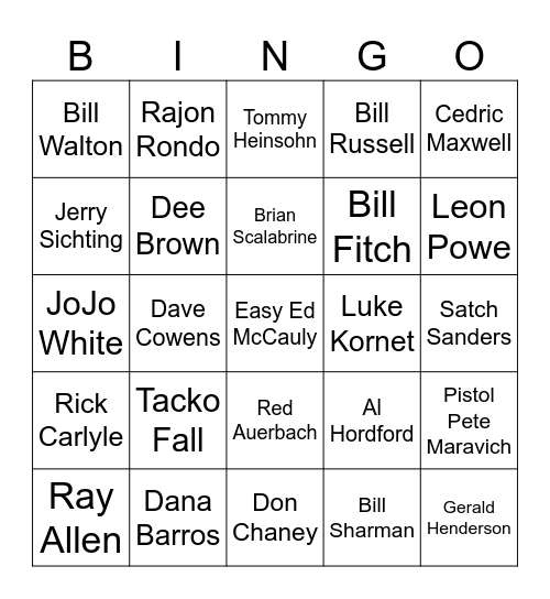 Boston Celtics Bingo Card