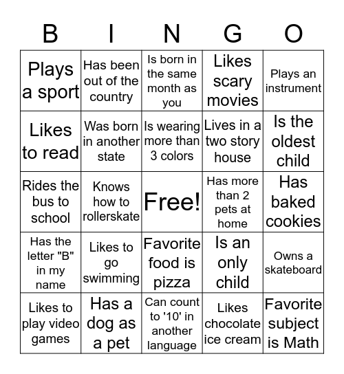 Find a Friend BINGO...                        Bingo Card