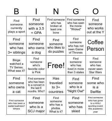Get to Know Someone Bingo Card