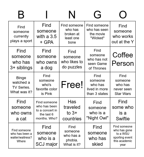 Get to Know Someone Bingo Card