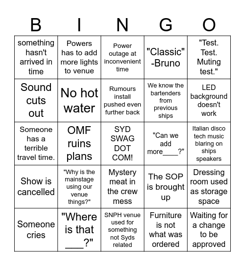 SNPH NEW BUILD Bingo Card