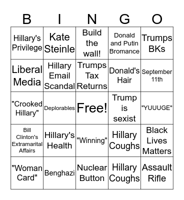 Presidential Debate Bingo Card