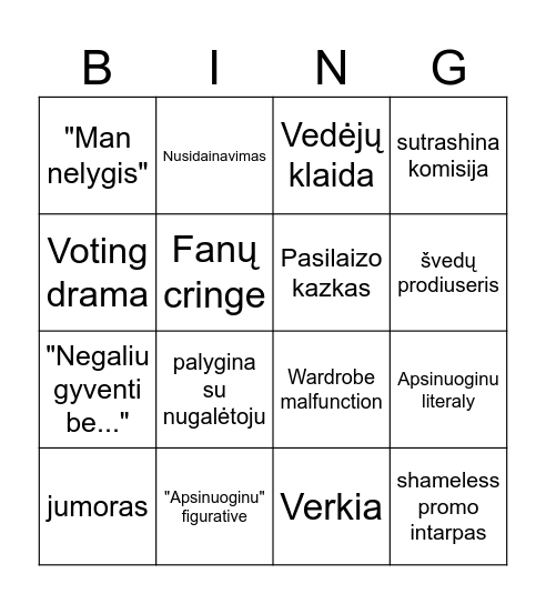 Evrovižin iz mai desižin Bingo Card