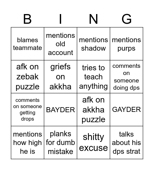 rangetoke bingo Card