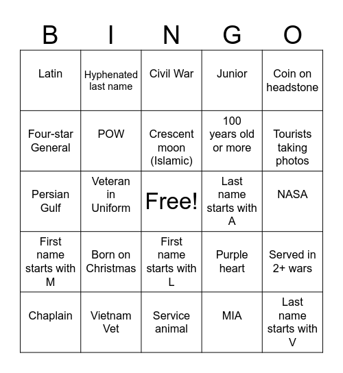 Carolyn & Jaime's Cemetery Bingo II Bingo Card