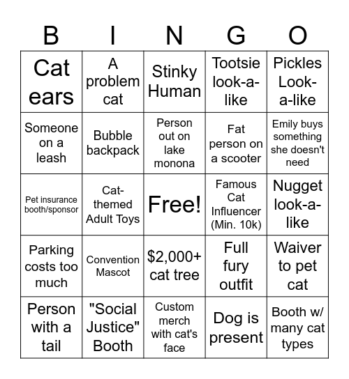 PopCat Convention Bingo Card
