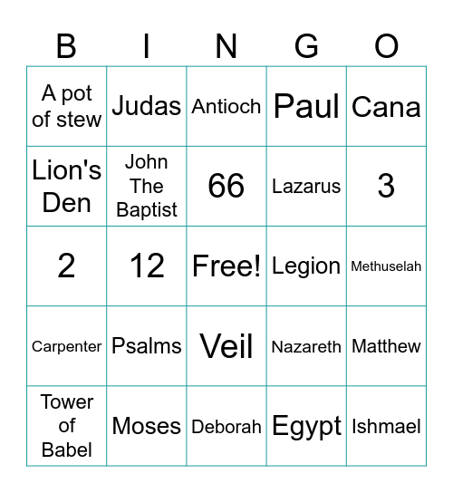 Bible Trivia Bingo Card