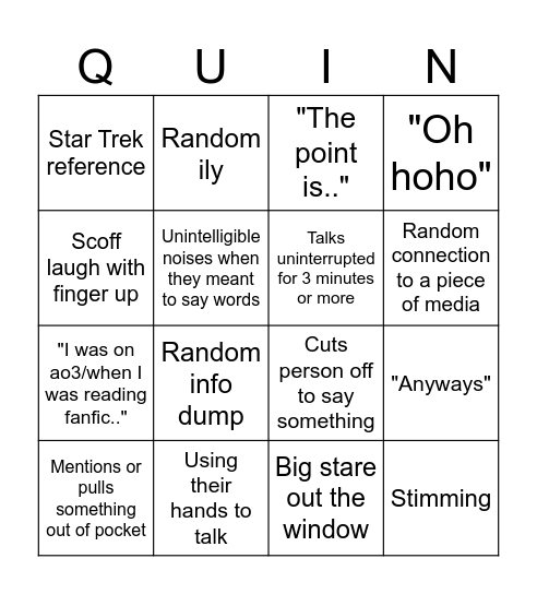 Quingo Bingo Card