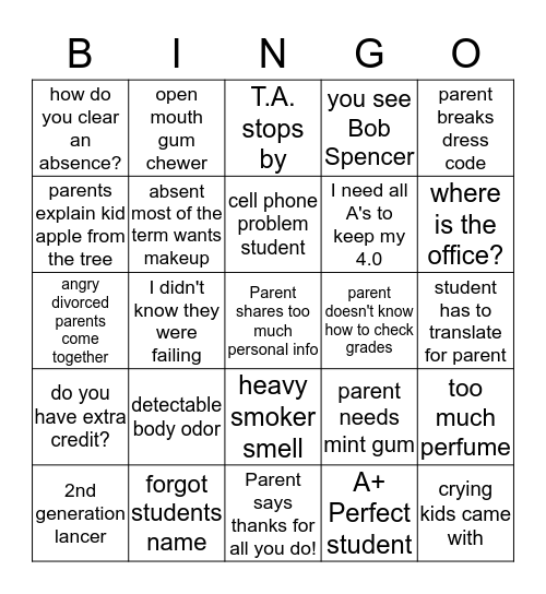 PTC Bingo (see Me for prizes) Bingo Card