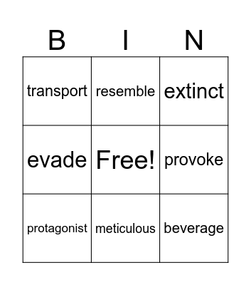 Vocabulary February 17-23 Bingo Card