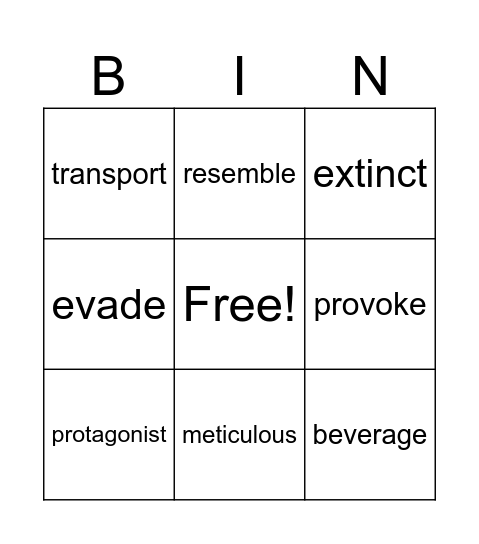 Vocabulary February 17-23 Bingo Card