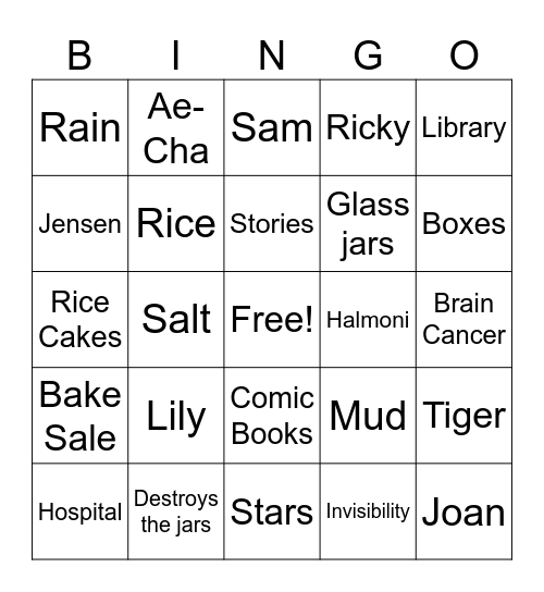 When You Trap a Tiger Bingo Card