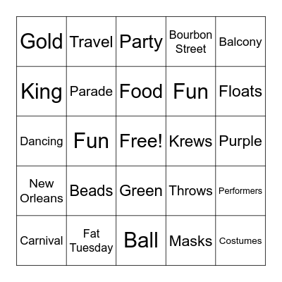Mardi Gras Bingo Card