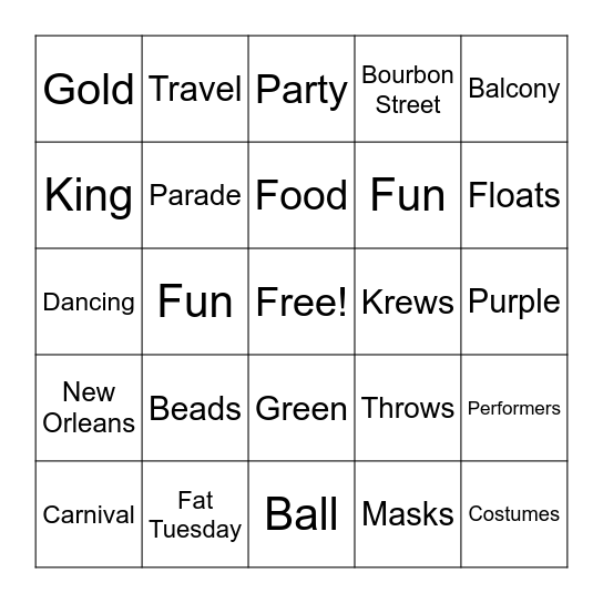 Mardi Gras Bingo Card