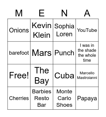 Mena's 80th Birthday Bingo Card