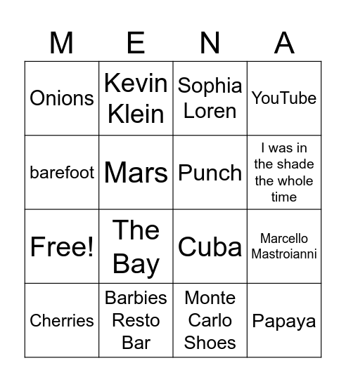 Mena's 80th Birthday Bingo Card