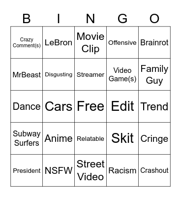 Short Form Content Bingo Card