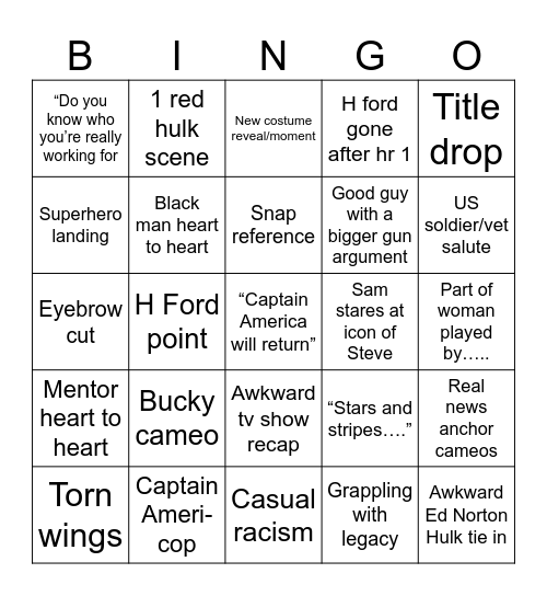 Capn America Bingo Card