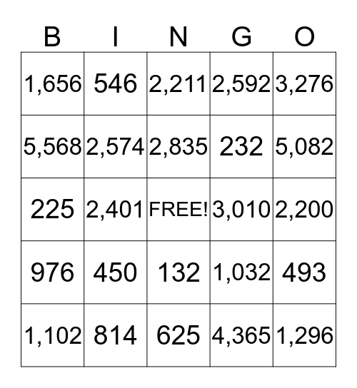 Multiplication - Fourth Grade (Area Models) Bingo Card