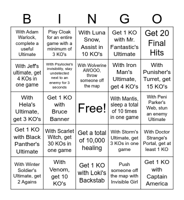 Marvel Rivals Bingo Card